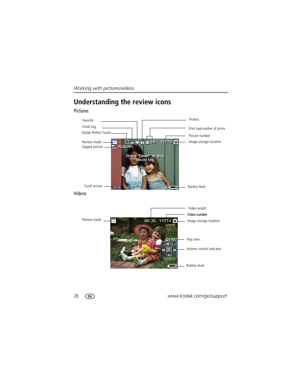 Understanding the review icons | Kodak MD1063 User Manual | Page 32 / 75