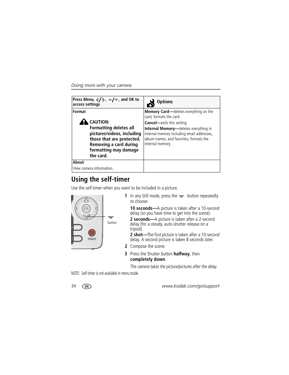 Using the self-timer | Kodak MD1063 User Manual | Page 40 / 75