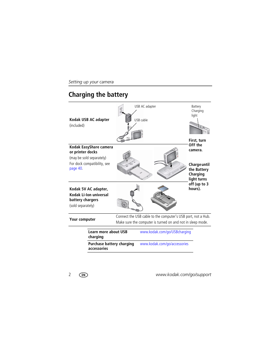 Charging the battery | Kodak MD1063 User Manual | Page 8 / 75