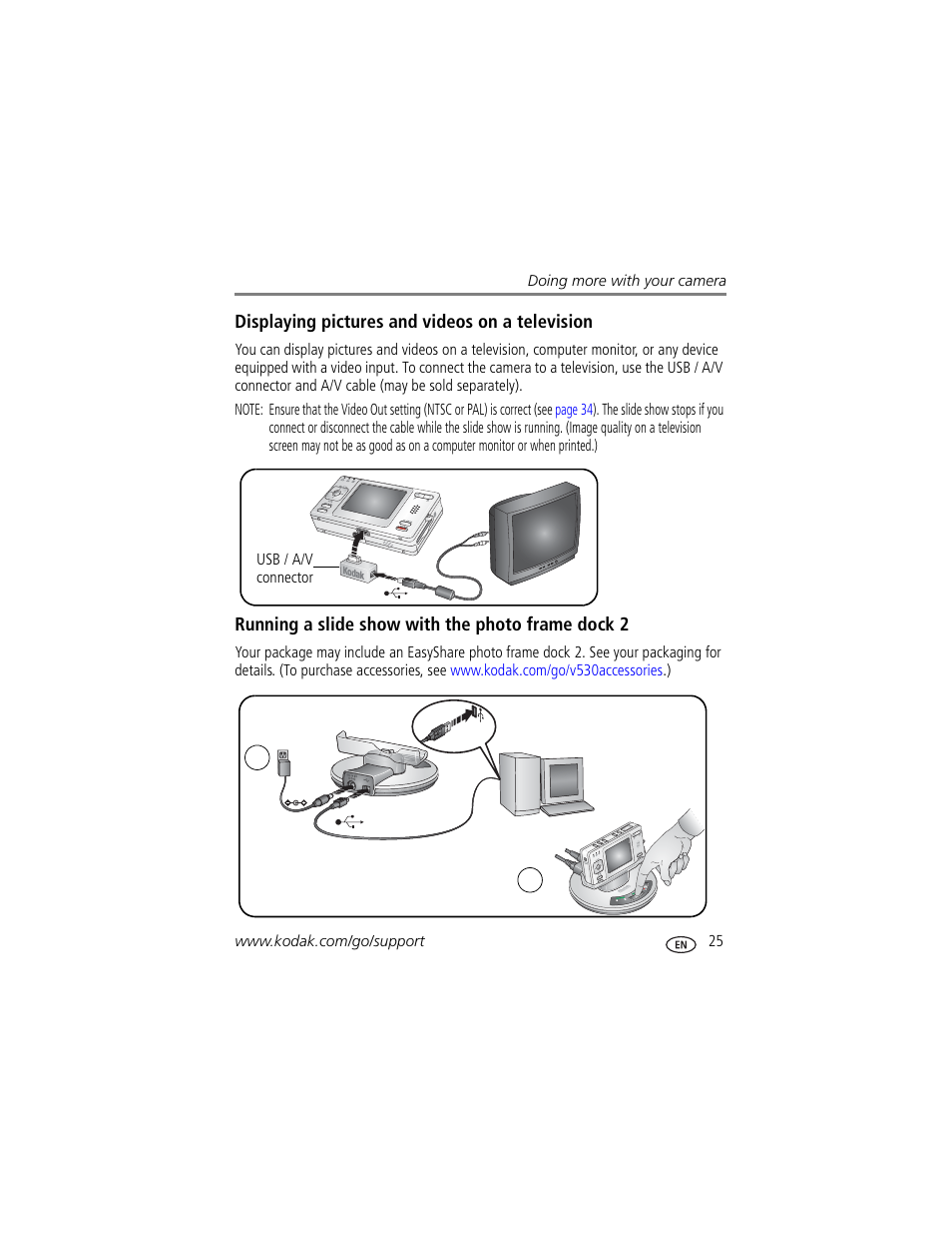 Running a slide show with the photo frame dock 2 | Kodak V530 User Manual | Page 31 / 73