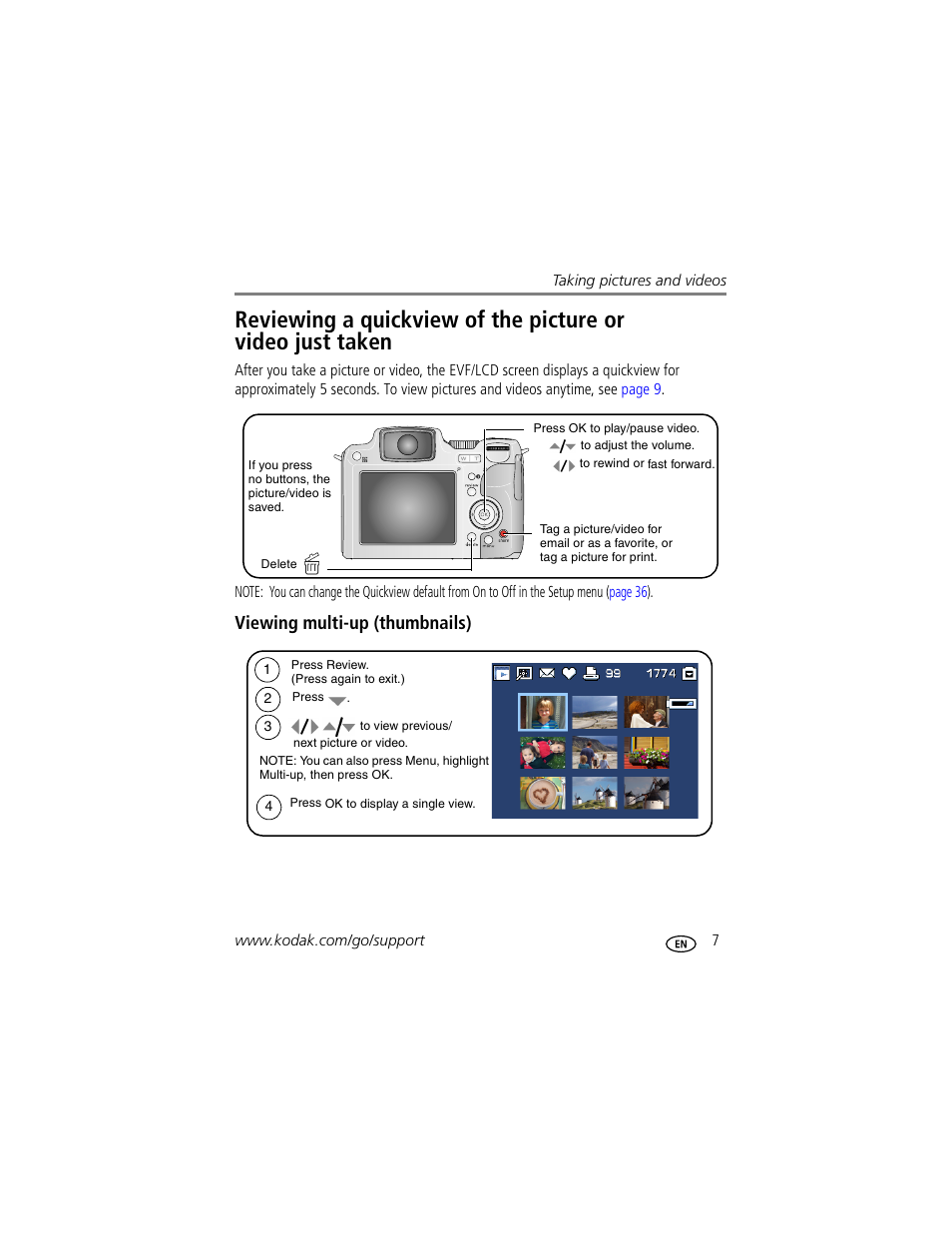 Viewing multi-up (thumbnails) | Kodak Z612 User Manual | Page 13 / 90