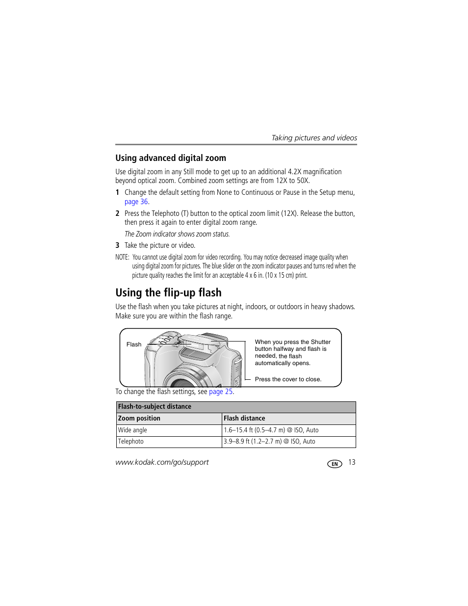 Using advanced digital zoom, Using the flip-up flash | Kodak Z612 User Manual | Page 19 / 90