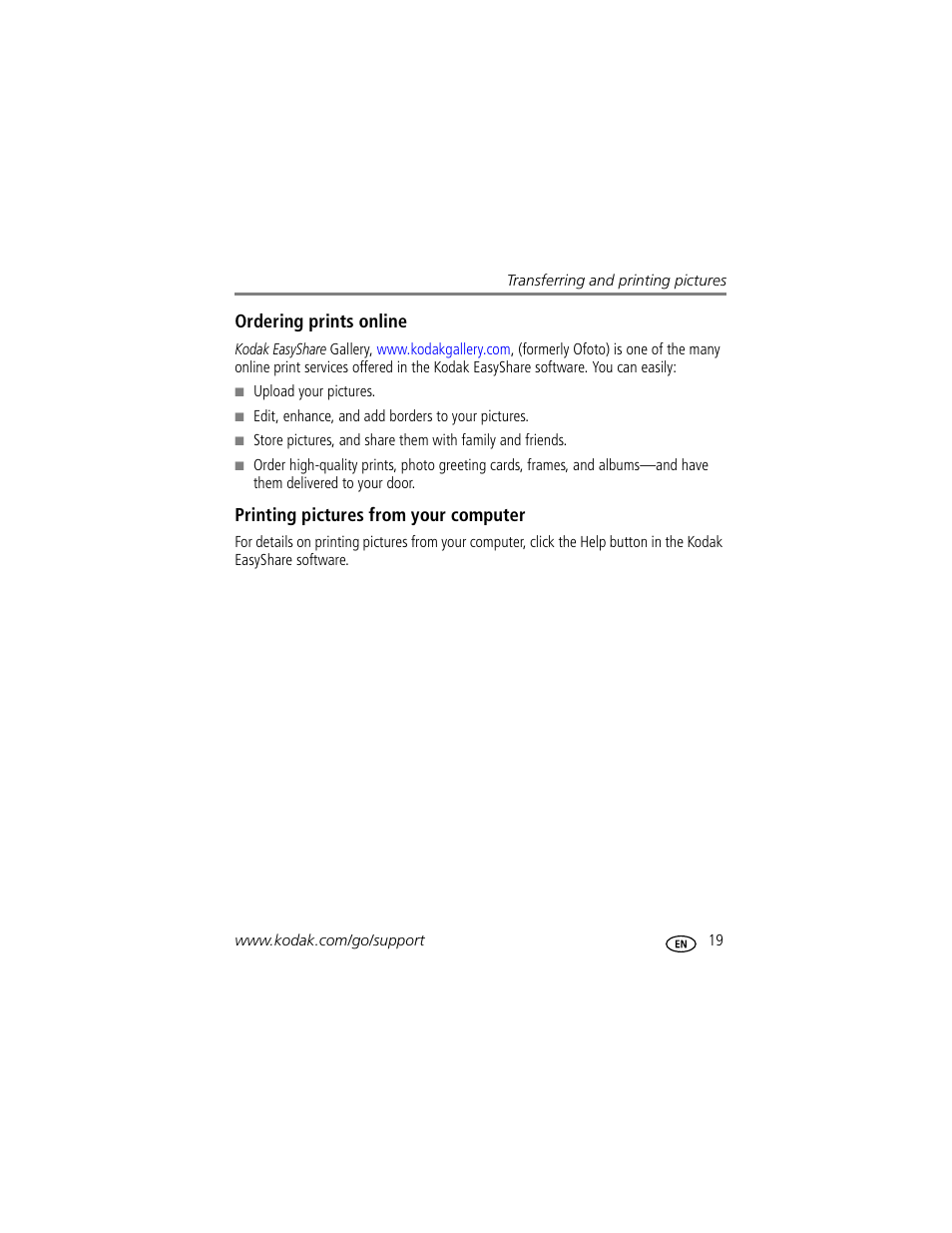 Ordering prints online, Printing pictures from your computer | Kodak Z612 User Manual | Page 25 / 90