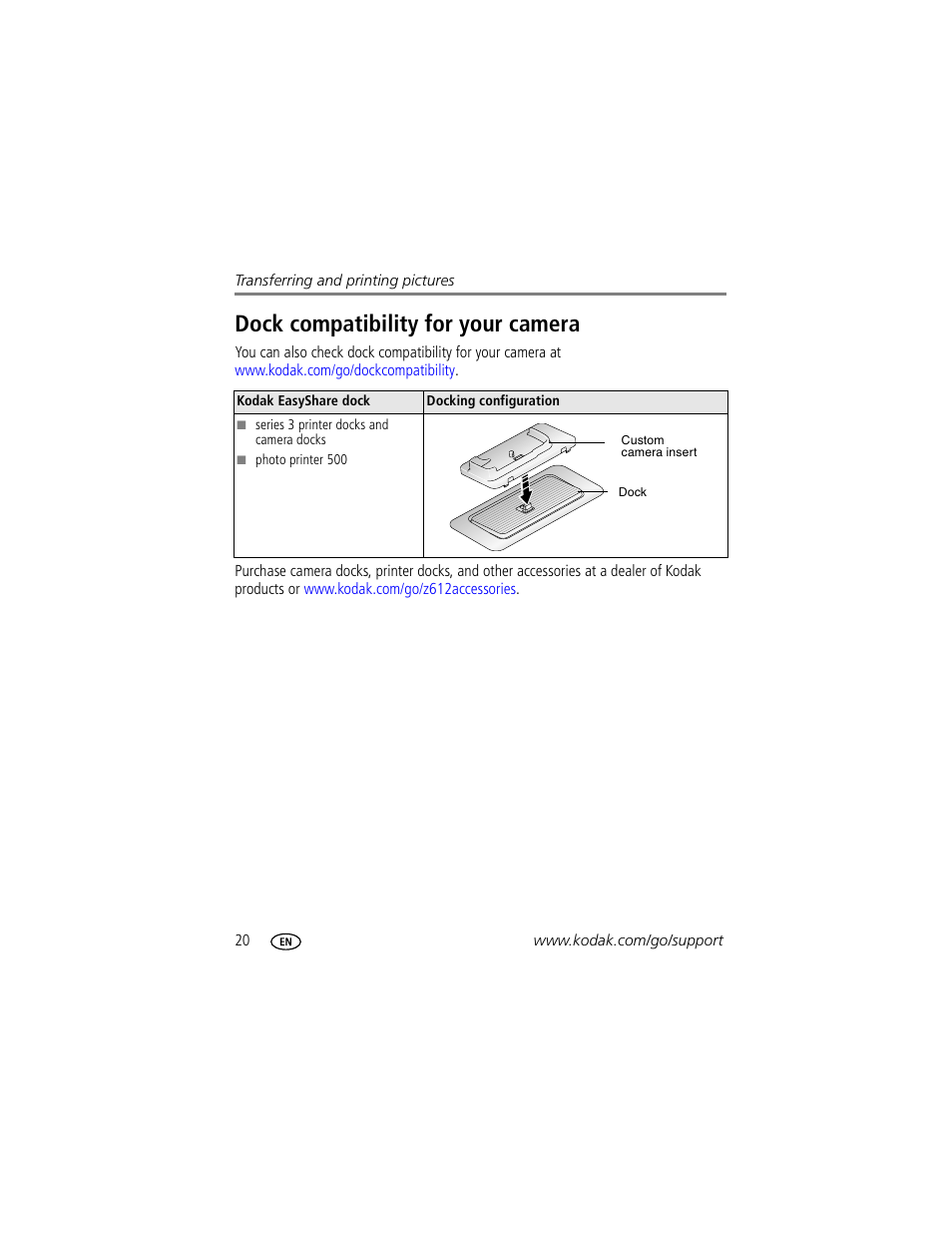 Dock compatibility for your camera | Kodak Z612 User Manual | Page 26 / 90