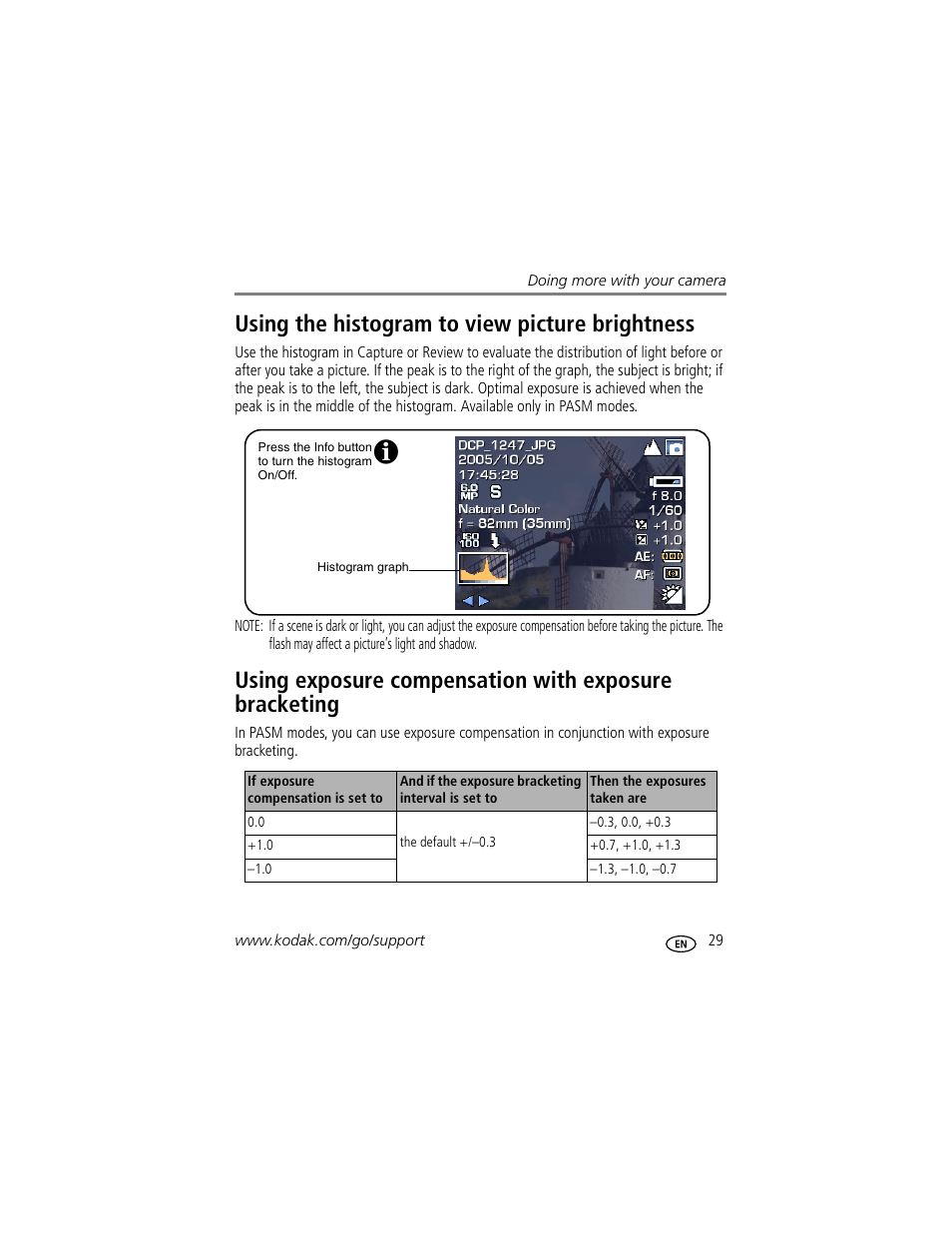 Using the histogram to view picture brightness | Kodak Z612 User Manual | Page 35 / 90