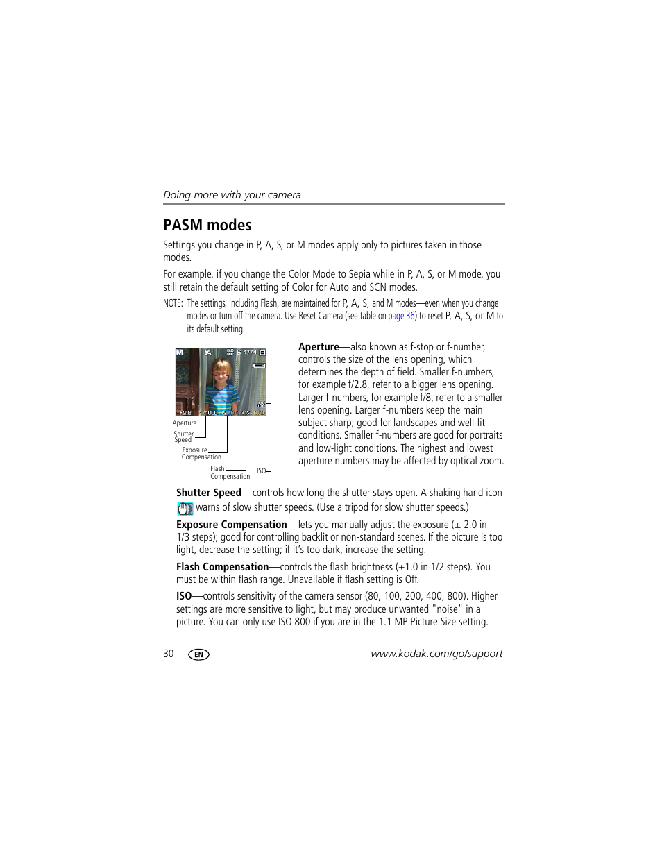 Pasm modes | Kodak Z612 User Manual | Page 36 / 90