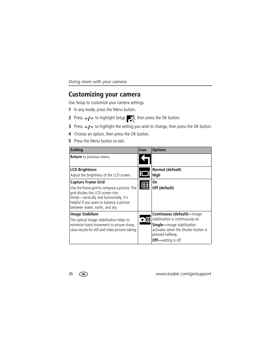 Customizing your camera | Kodak Z612 User Manual | Page 42 / 90