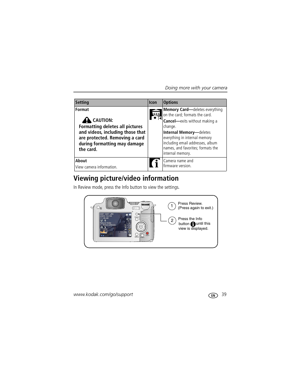 Viewing picture/video information | Kodak Z612 User Manual | Page 45 / 90