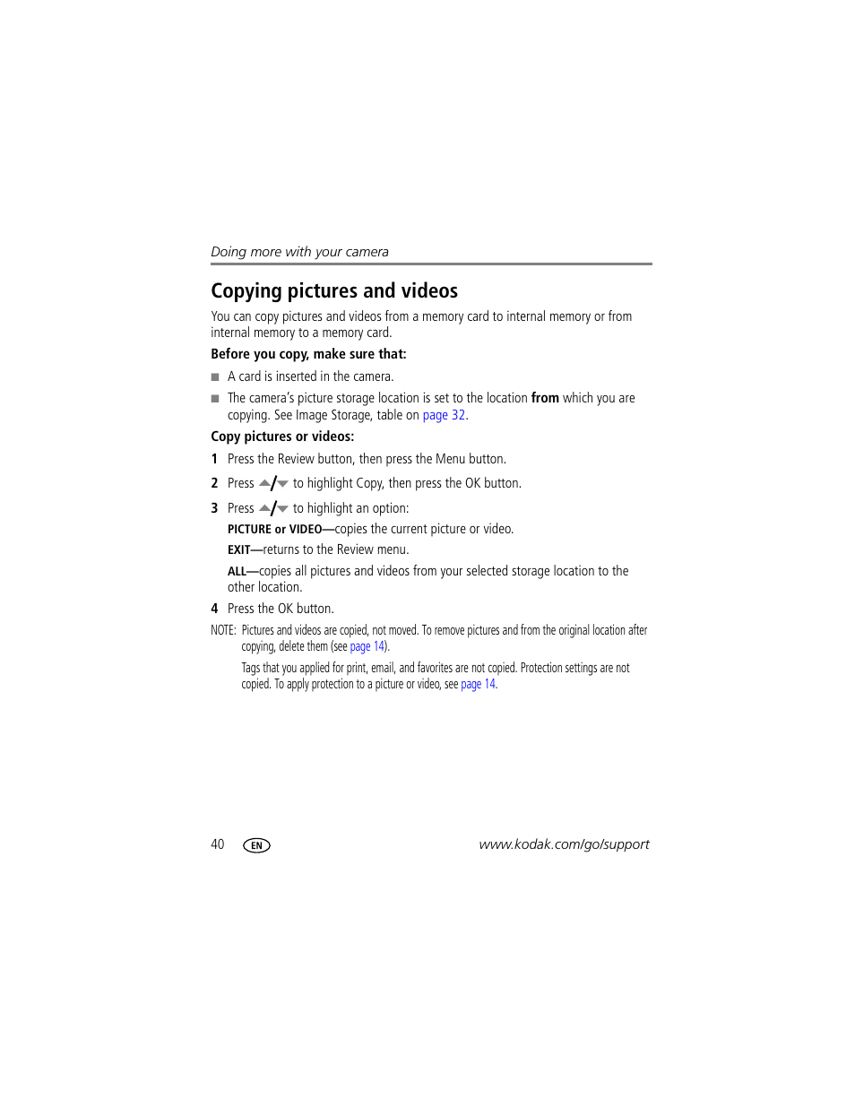 Copying pictures and videos | Kodak Z612 User Manual | Page 46 / 90