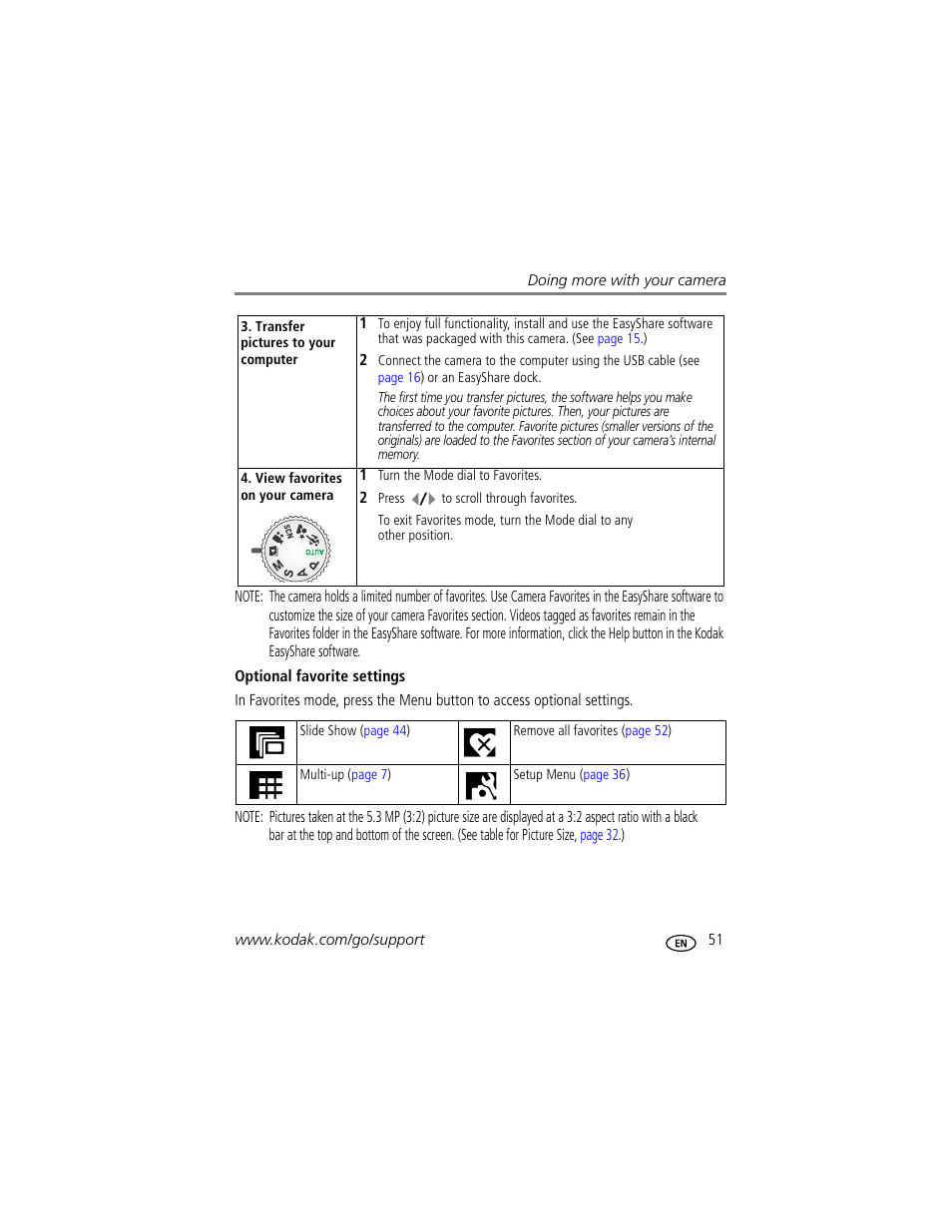 Optional favorite settings | Kodak Z612 User Manual | Page 57 / 90