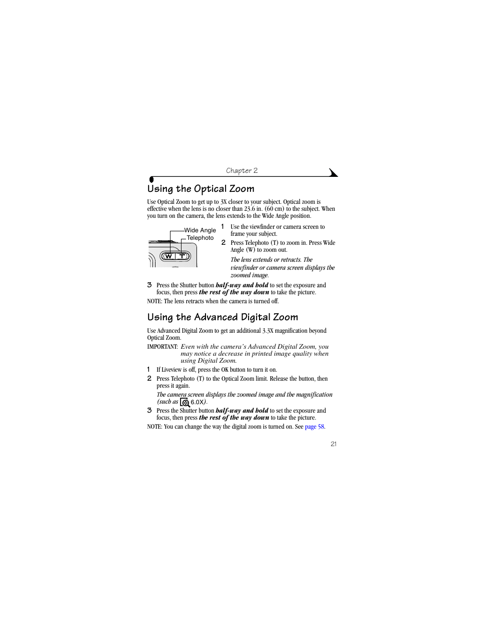 Using the optical zoom, Using the advanced digital zoom | Kodak LS633 User Manual | Page 33 / 124