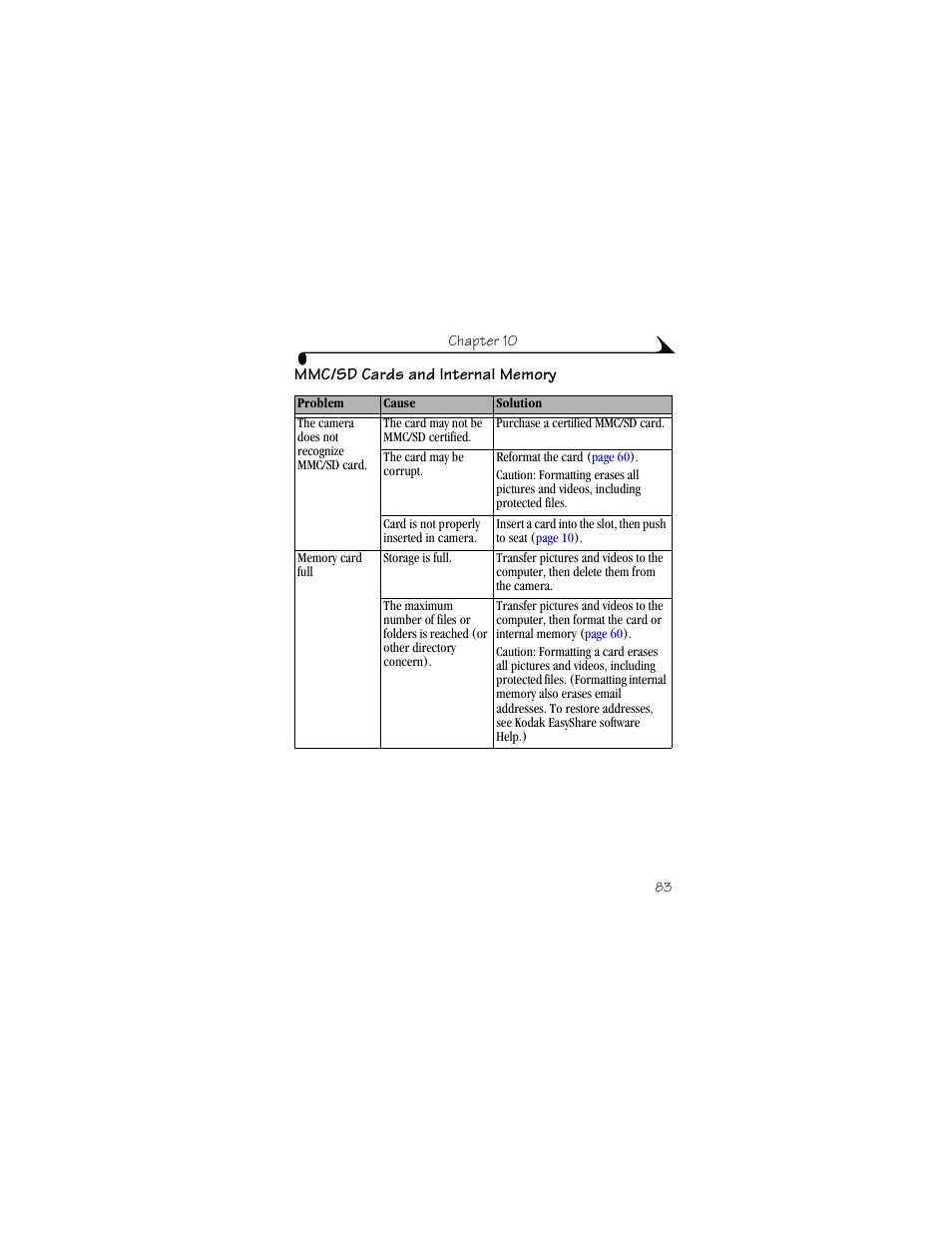 Mmc/sd cards and internal memory | Kodak LS633 User Manual | Page 95 / 124