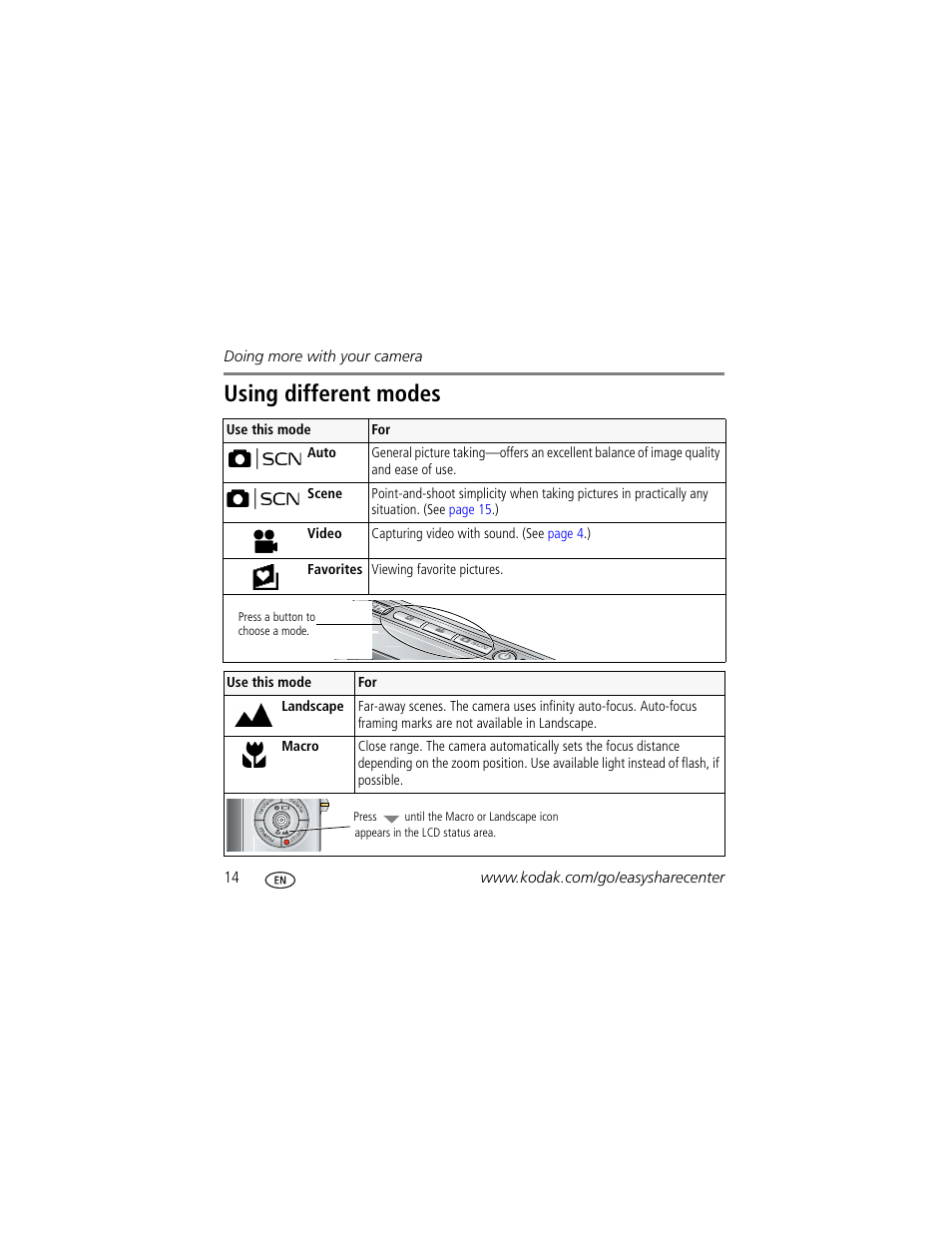 Using different modes | Kodak V1233 User Manual | Page 14 / 27