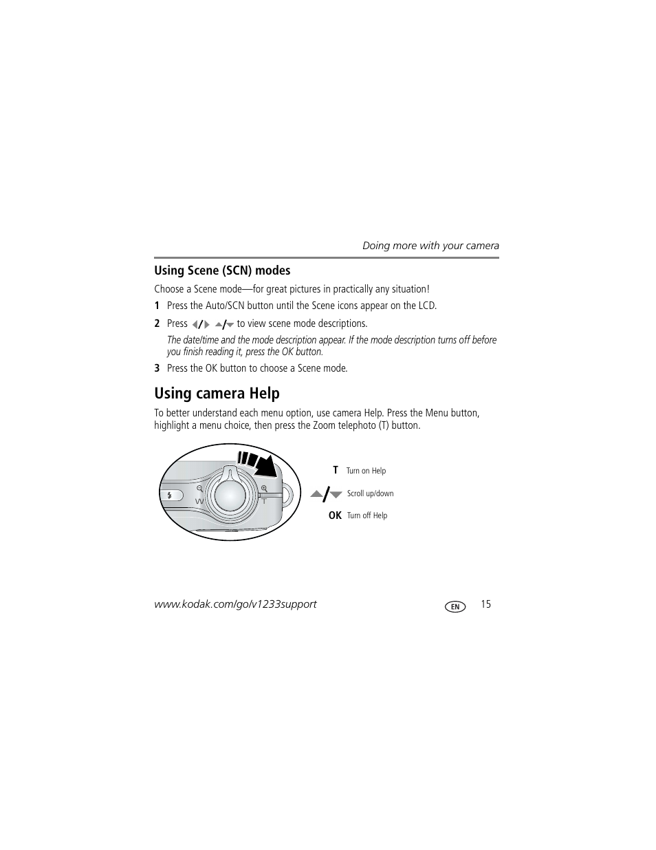 Using camera help | Kodak V1233 User Manual | Page 15 / 27