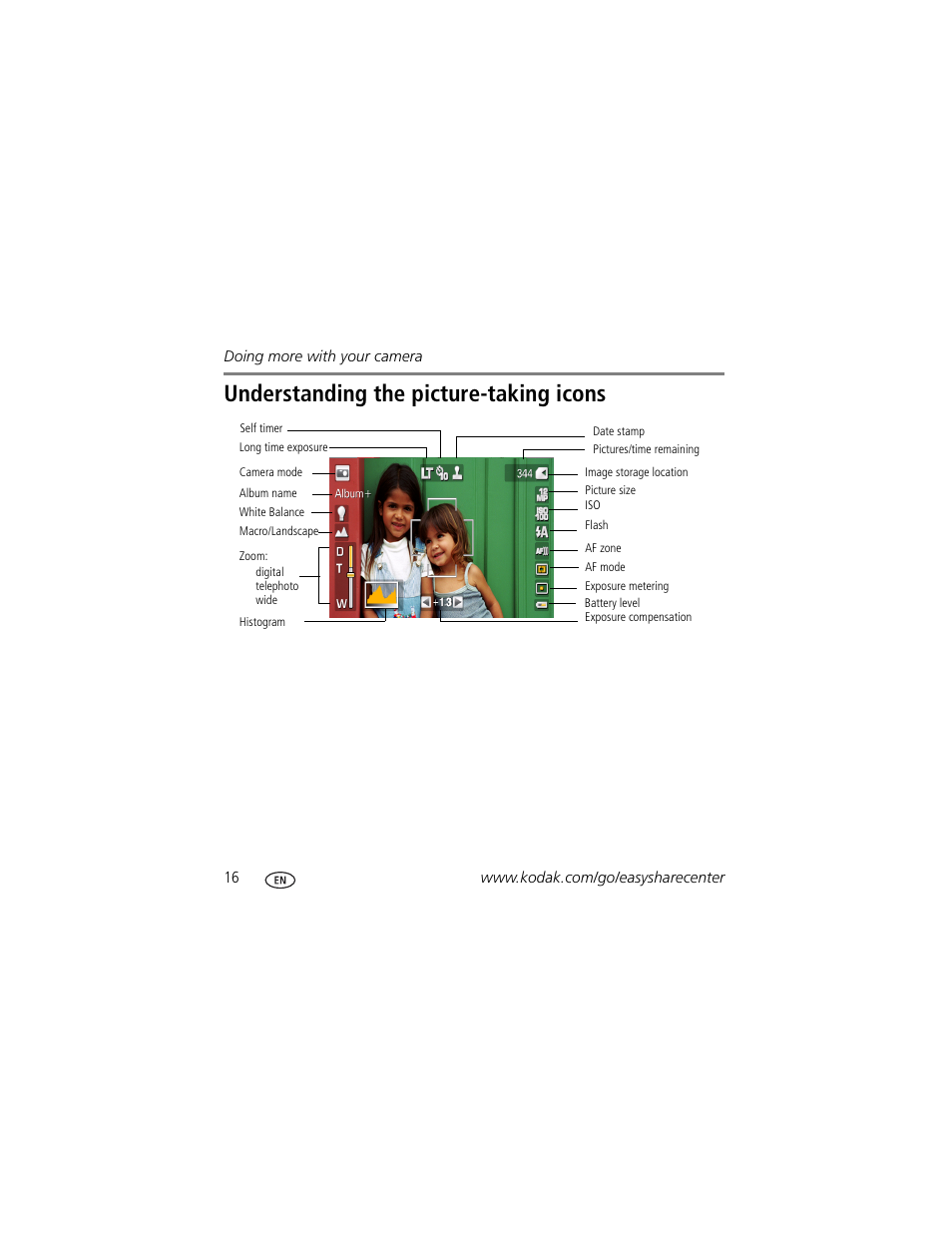 Understanding the picture-taking icons | Kodak V1233 User Manual | Page 16 / 27