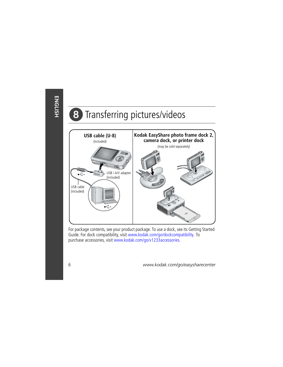Transferring pictures/videos | Kodak V1233 User Manual | Page 6 / 27