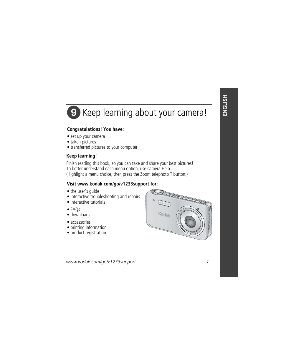 Keep learning about your camera | Kodak V1233 User Manual | Page 7 / 27