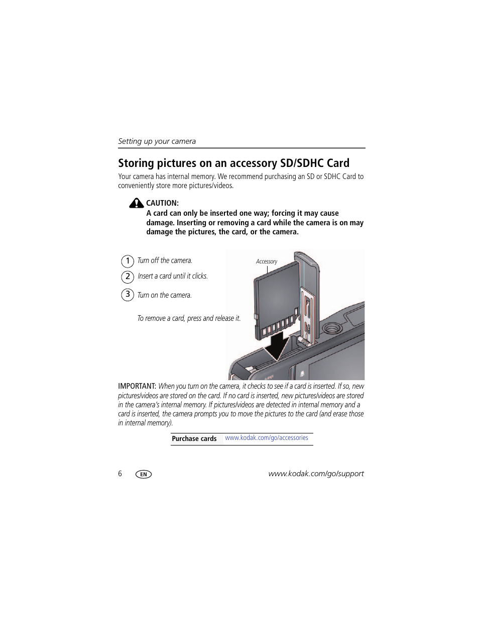 Storing pictures on an accessory sd/sdhc card | Kodak M52 User Manual | Page 12 / 70