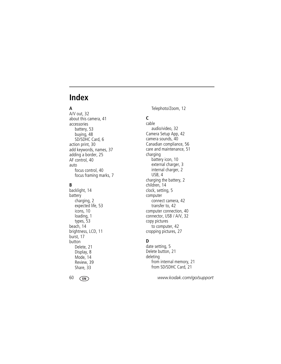 Index | Kodak M52 User Manual | Page 66 / 70