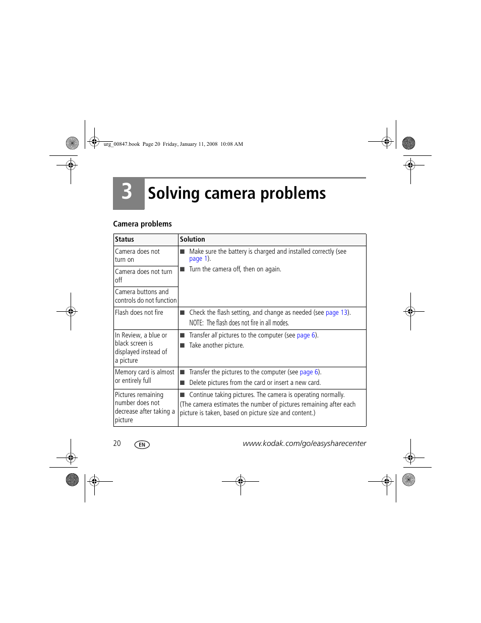 Solving camera problems | Kodak M2008 User Manual | Page 20 / 26