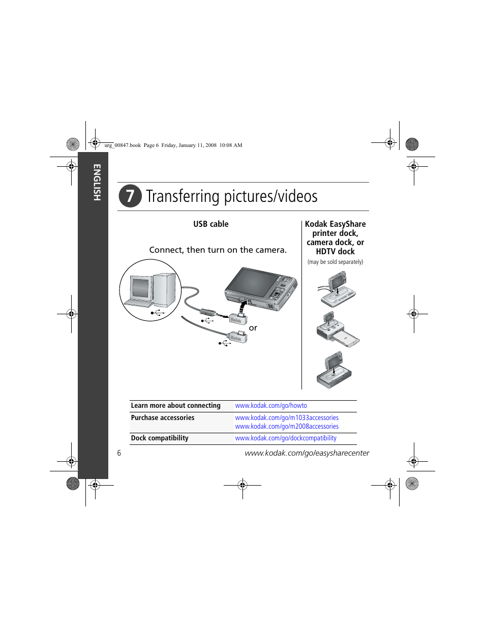 Transferring pictures/videos | Kodak M2008 User Manual | Page 6 / 26