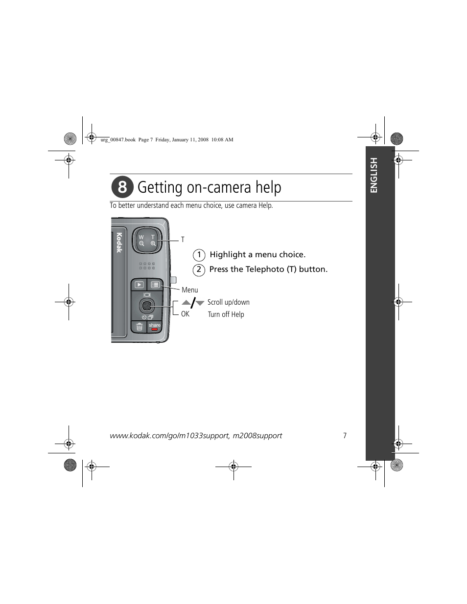 Getting on-camera help | Kodak M2008 User Manual | Page 7 / 26