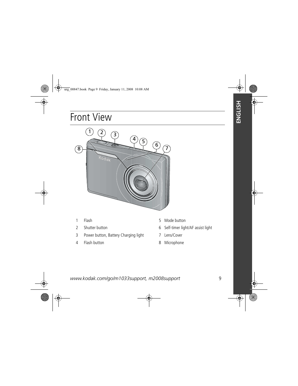 Front view | Kodak M2008 User Manual | Page 9 / 26