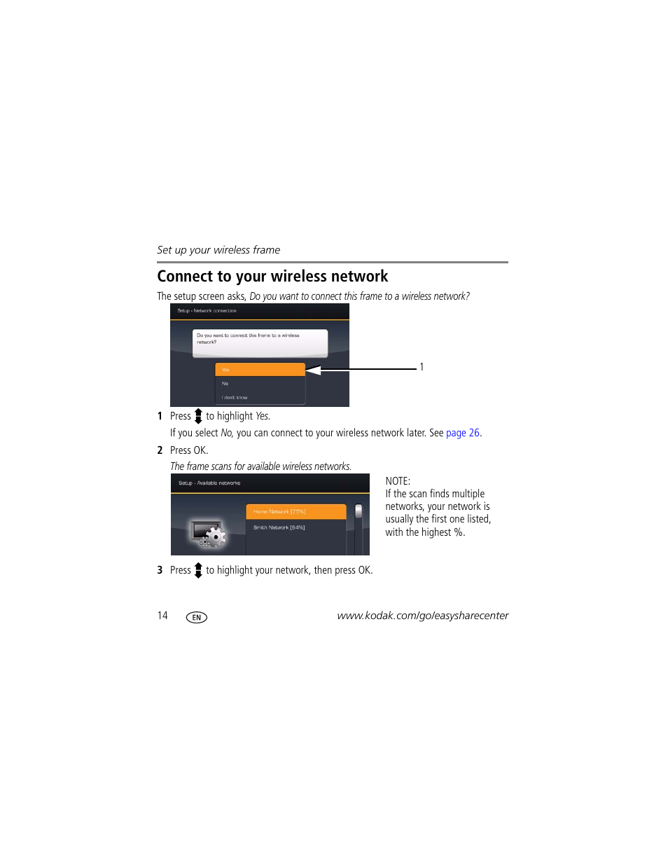 Connect to your wireless network | Kodak EX811 User Manual | Page 14 / 26