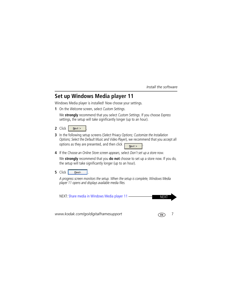 Set up windows media player 11 | Kodak EX811 User Manual | Page 7 / 26