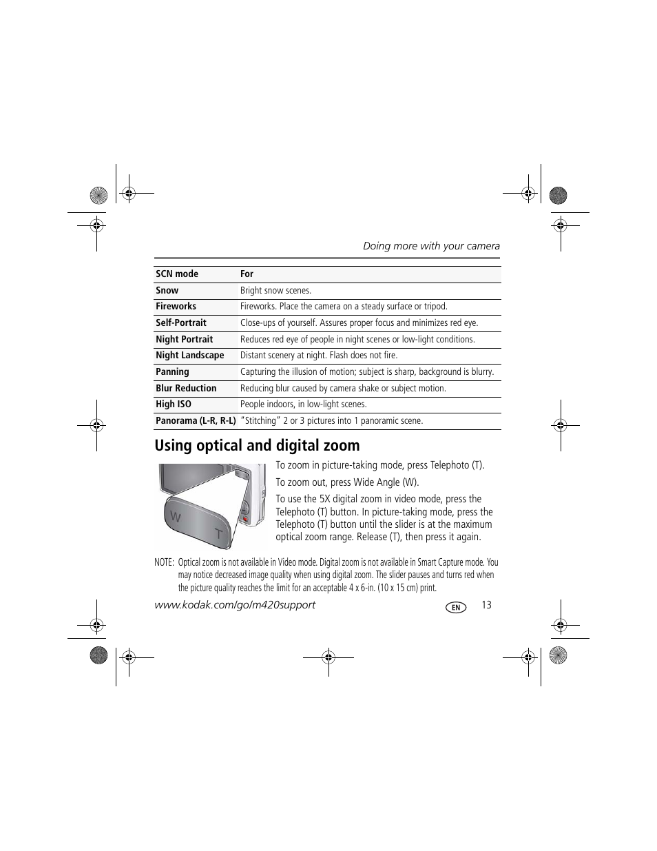 Using optical and digital zoom | Kodak M420 User Manual | Page 13 / 27