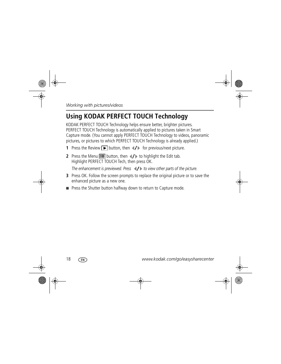 Using kodak perfect touch technology | Kodak M420 User Manual | Page 18 / 27