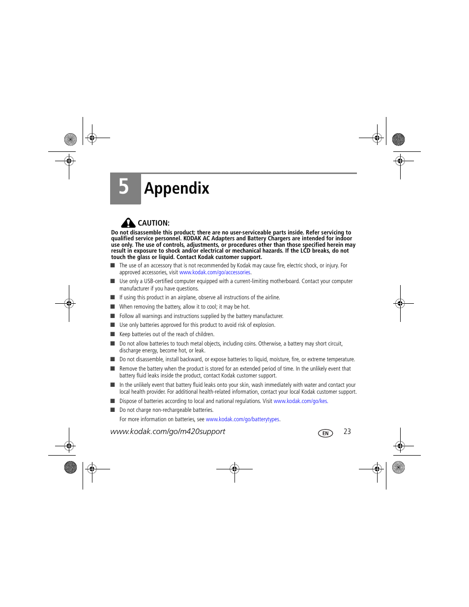 Appendix | Kodak M420 User Manual | Page 23 / 27