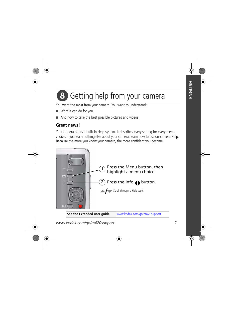 Getting help from your camera | Kodak M420 User Manual | Page 7 / 27