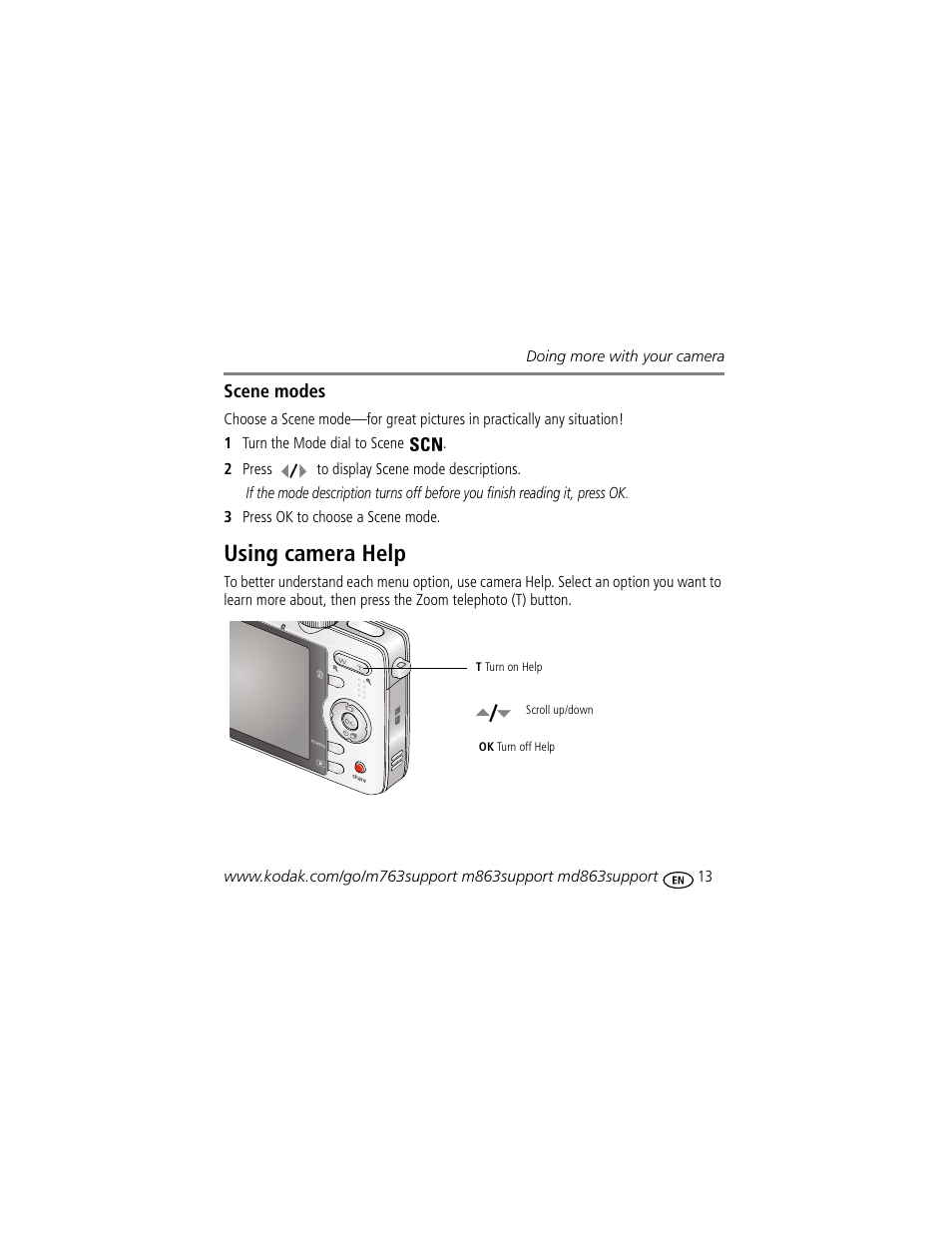 Using camera help | Kodak M763 User Manual | Page 13 / 29