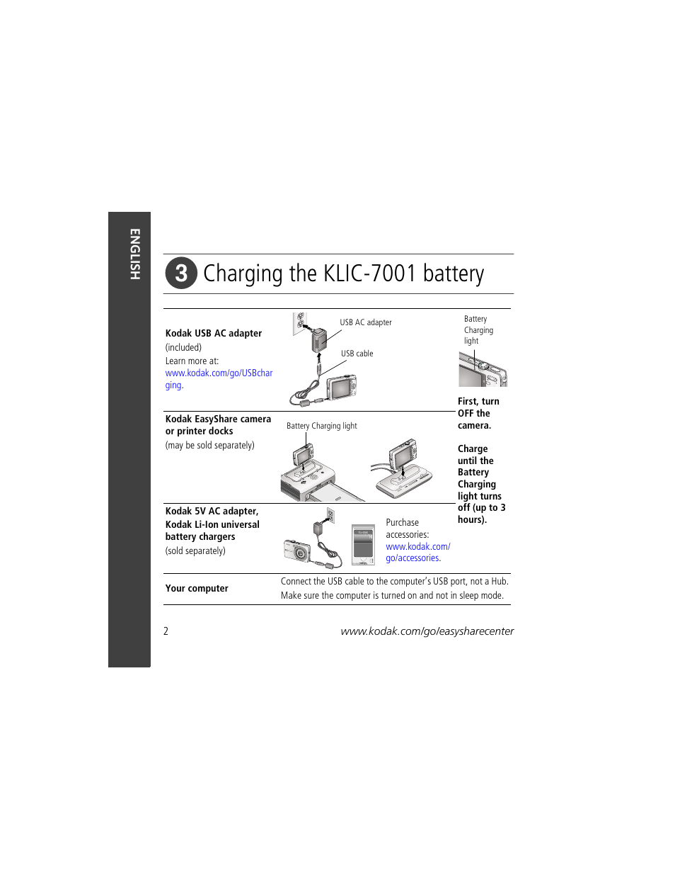 Charging the klic-7001 battery | Kodak M763 User Manual | Page 2 / 29