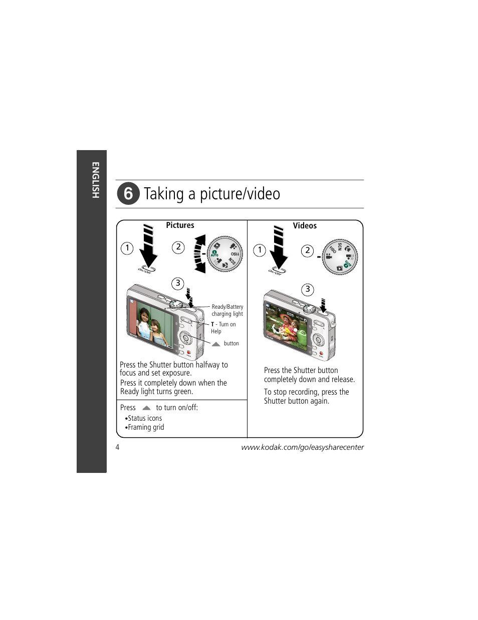 Taking a picture/video | Kodak M763 User Manual | Page 4 / 29