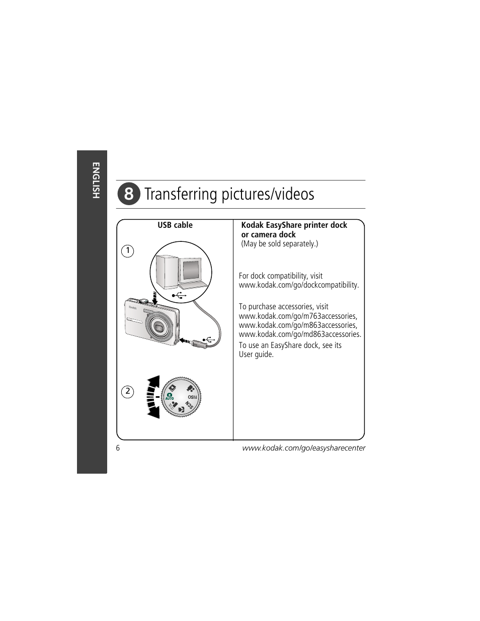 Transferring pictures/videos | Kodak M763 User Manual | Page 6 / 29