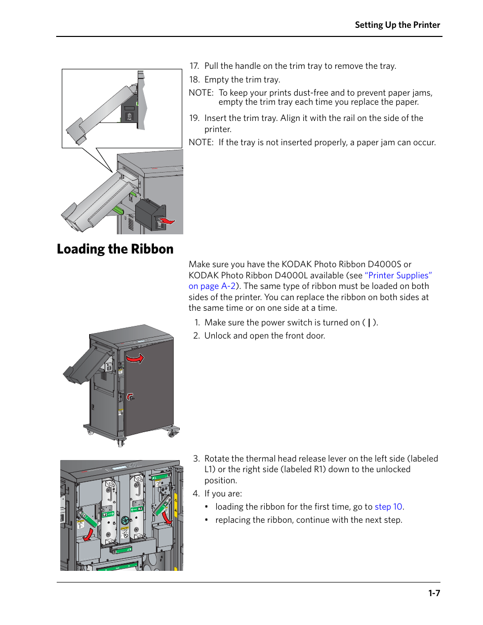 Loading the ribbon, Loading the ribbon -7 | Kodak D4000 User Manual | Page 11 / 48