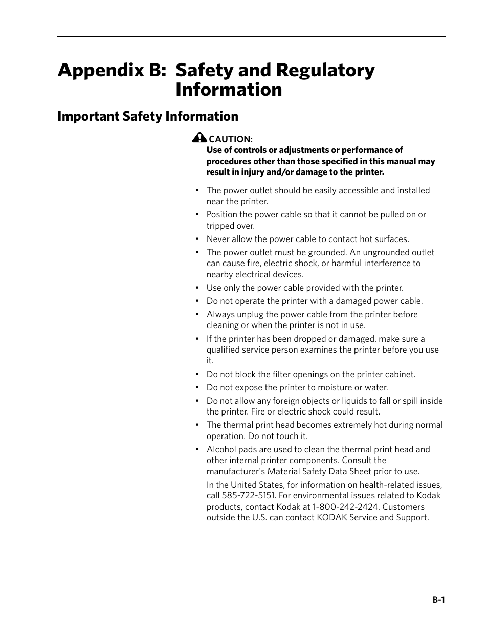 Appendix b: safety and regulatory information, Important safety information | Kodak D4000 User Manual | Page 41 / 48