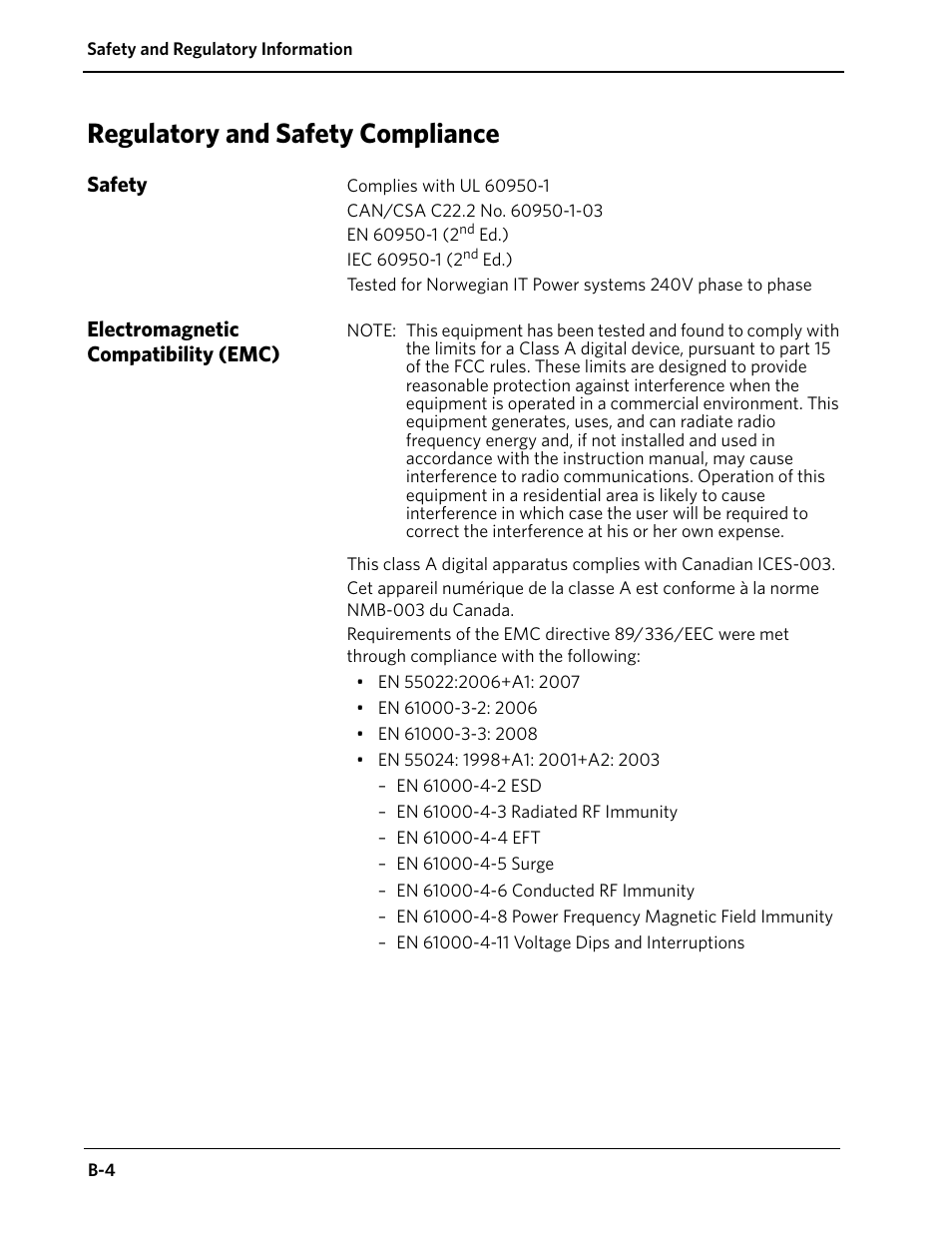 Regulatory and safety compliance, Safety, Electromagnetic compatibility (emc) | Kodak D4000 User Manual | Page 44 / 48