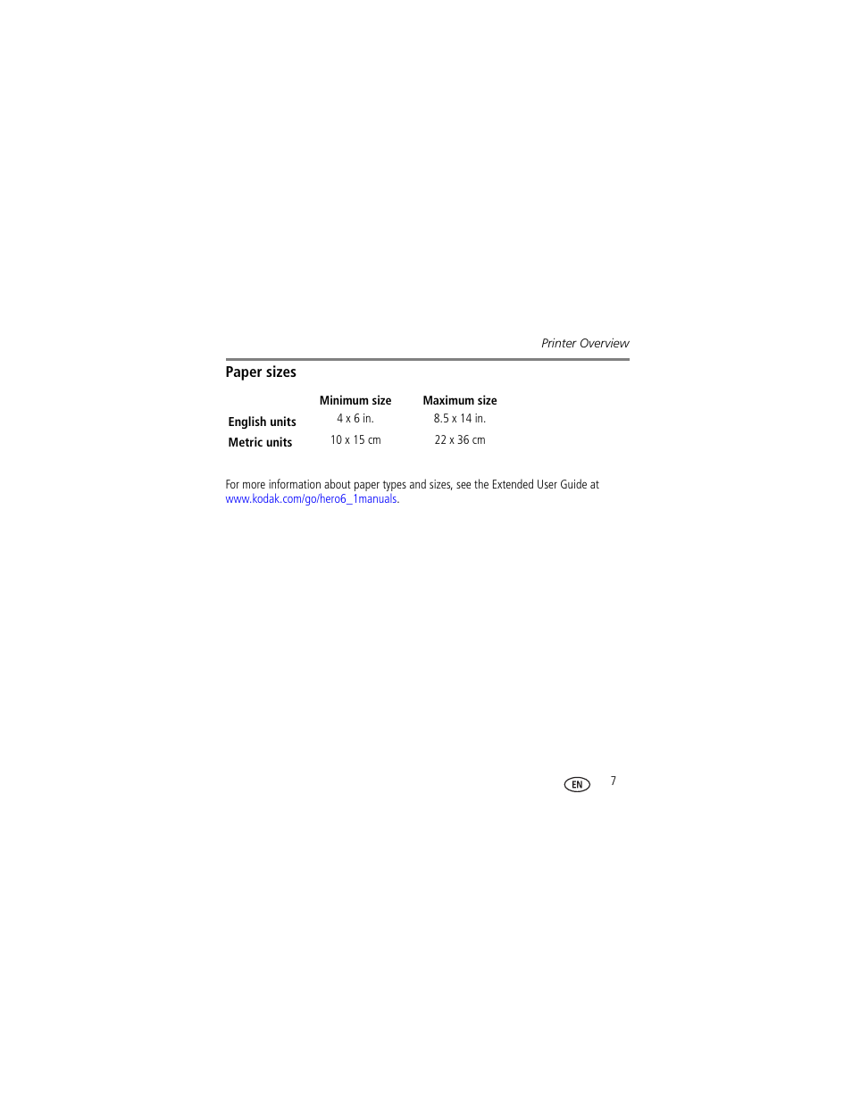 Paper sizes | Kodak OFFICE HERO 6.1 User Manual | Page 13 / 40