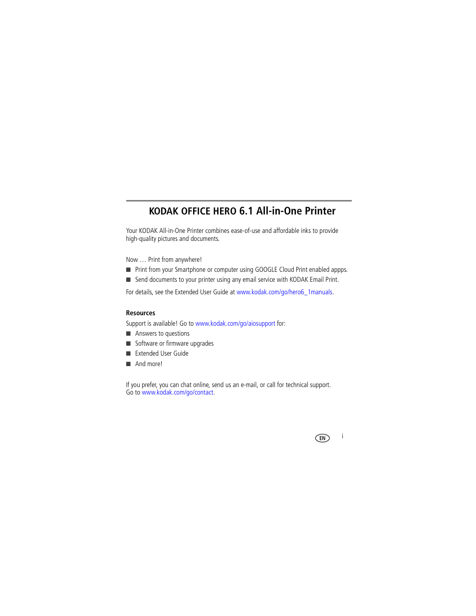 Kodak office hero 6.1 all-in-one printer, 1 all-in-one printer, Kodak office hero | Kodak OFFICE HERO 6.1 User Manual | Page 3 / 40