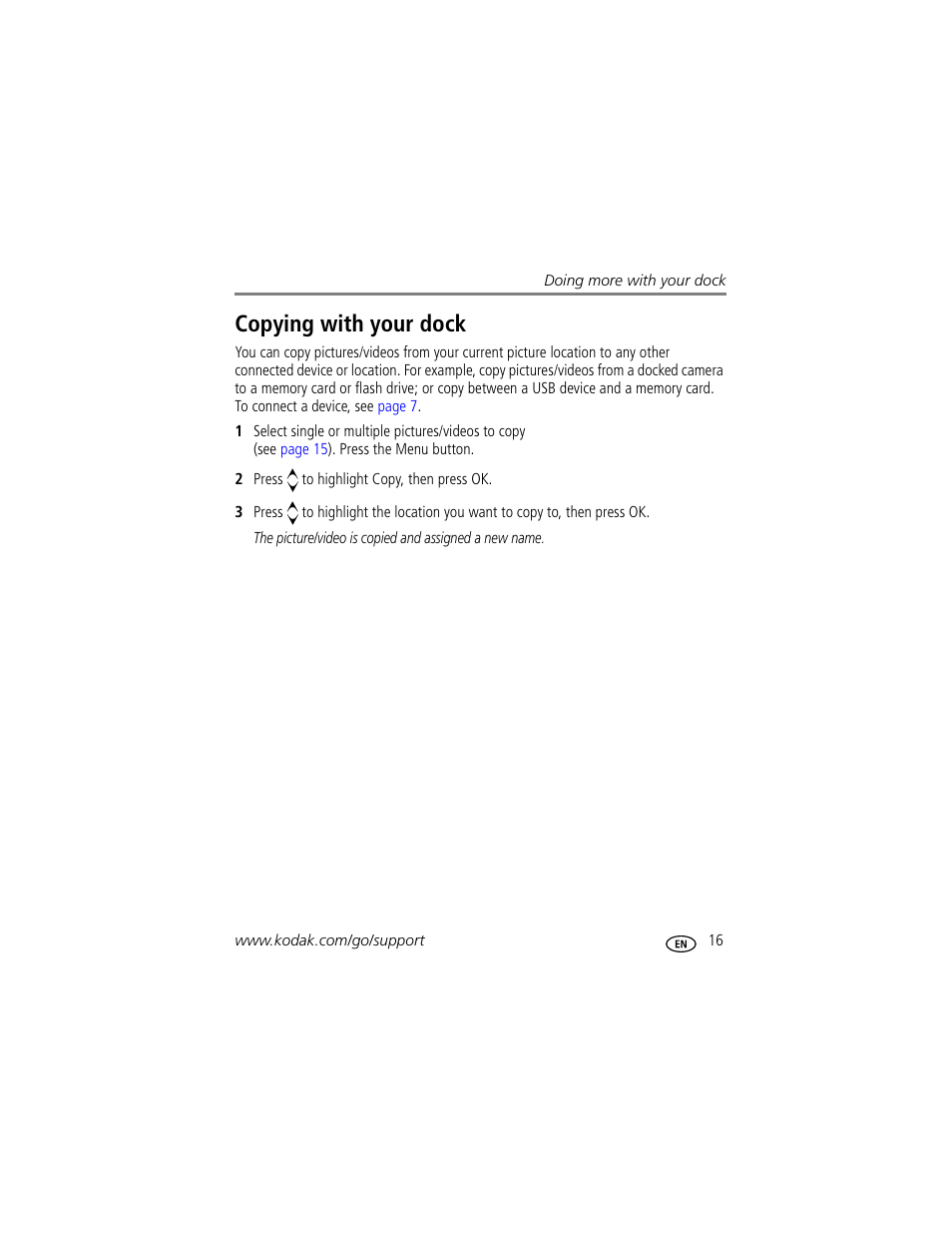 Copying with your dock | Kodak HDTV Dock User Manual | Page 21 / 36
