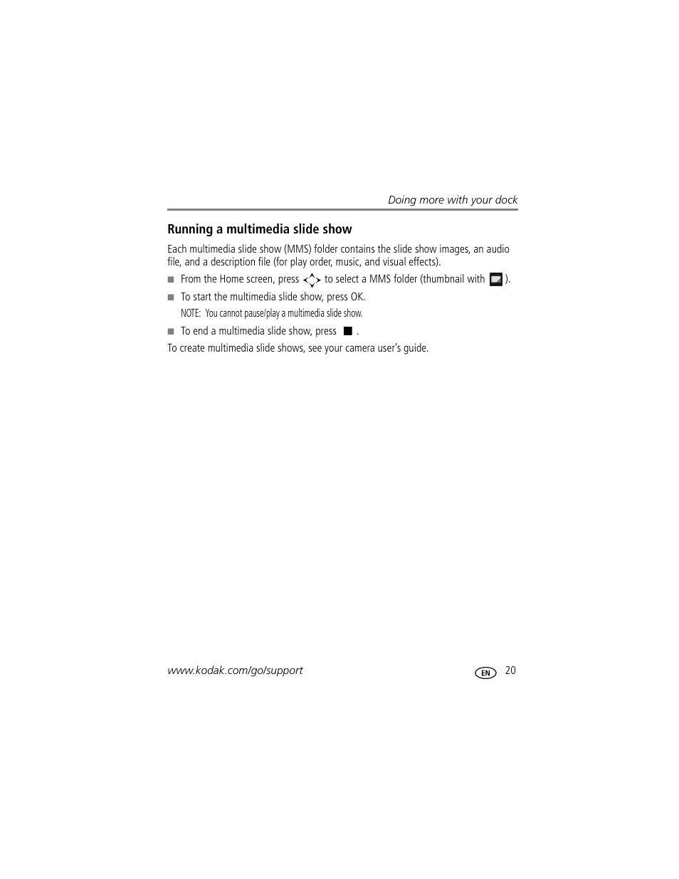 Running a multimedia slide show | Kodak HDTV Dock User Manual | Page 25 / 36