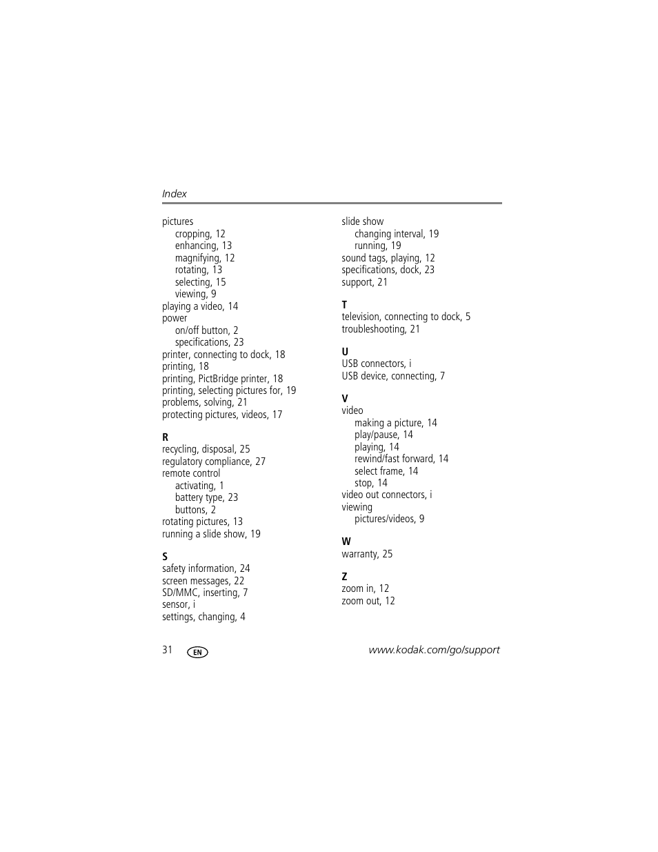 Kodak HDTV Dock User Manual | Page 36 / 36