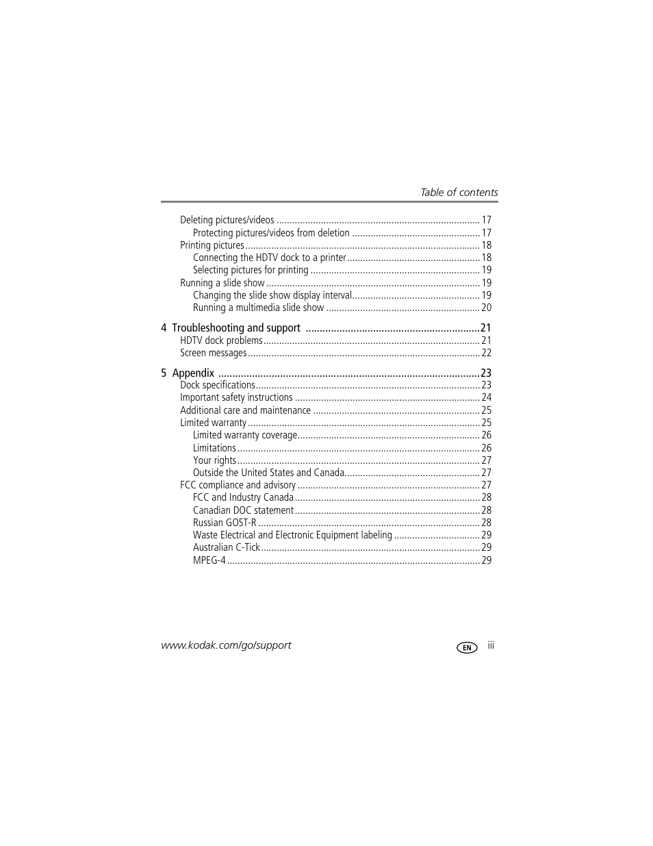 Kodak HDTV Dock User Manual | Page 5 / 36