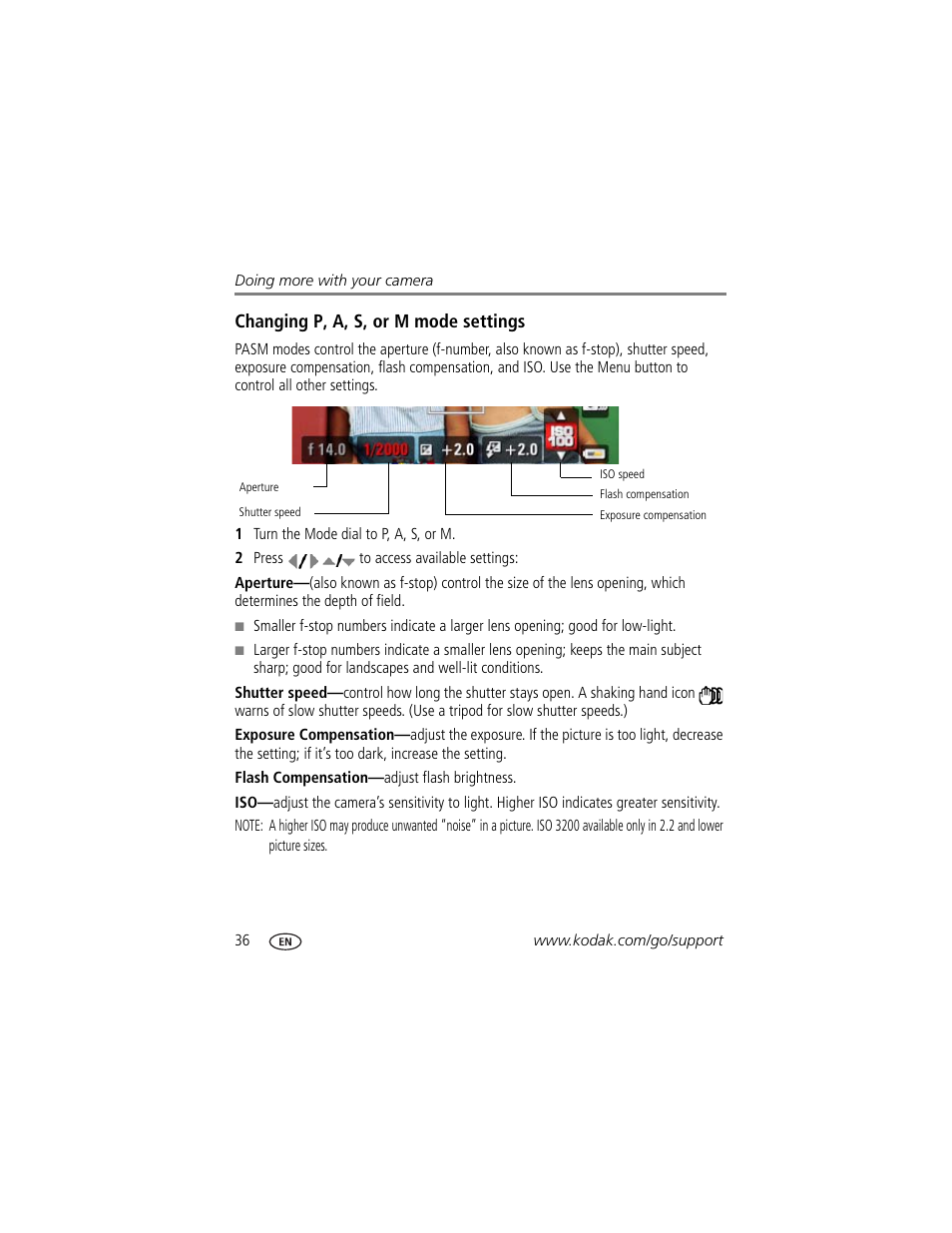 Changing p, a, s, or m mode settings | Kodak ZD8612 IS User Manual | Page 42 / 76