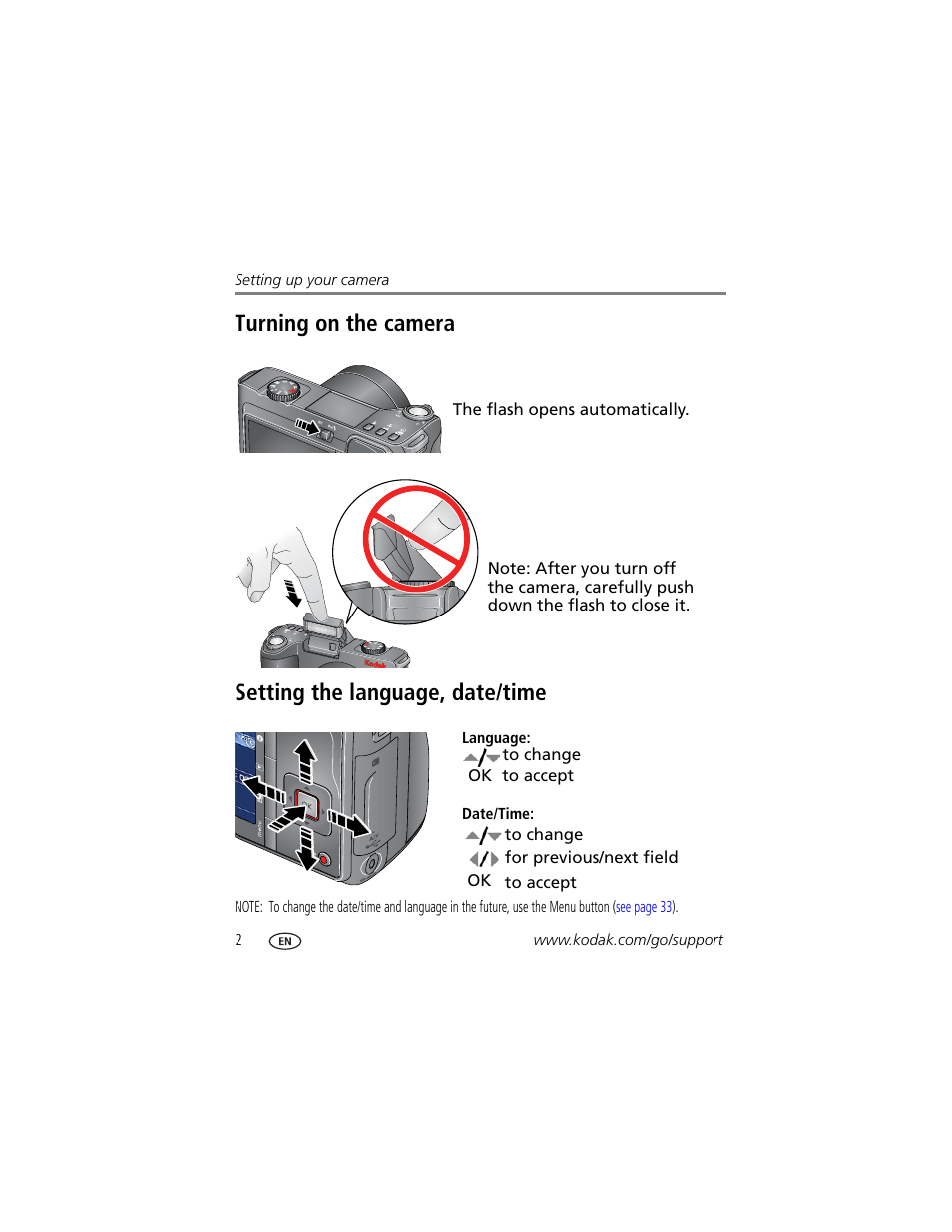 Setting the language, date/time | Kodak ZD8612 IS User Manual | Page 8 / 76