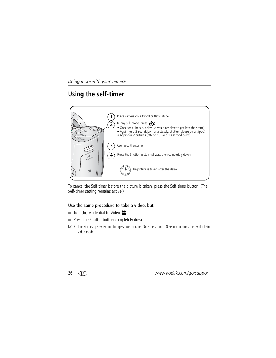 Using the self-timer | Kodak Z710 User Manual | Page 32 / 74