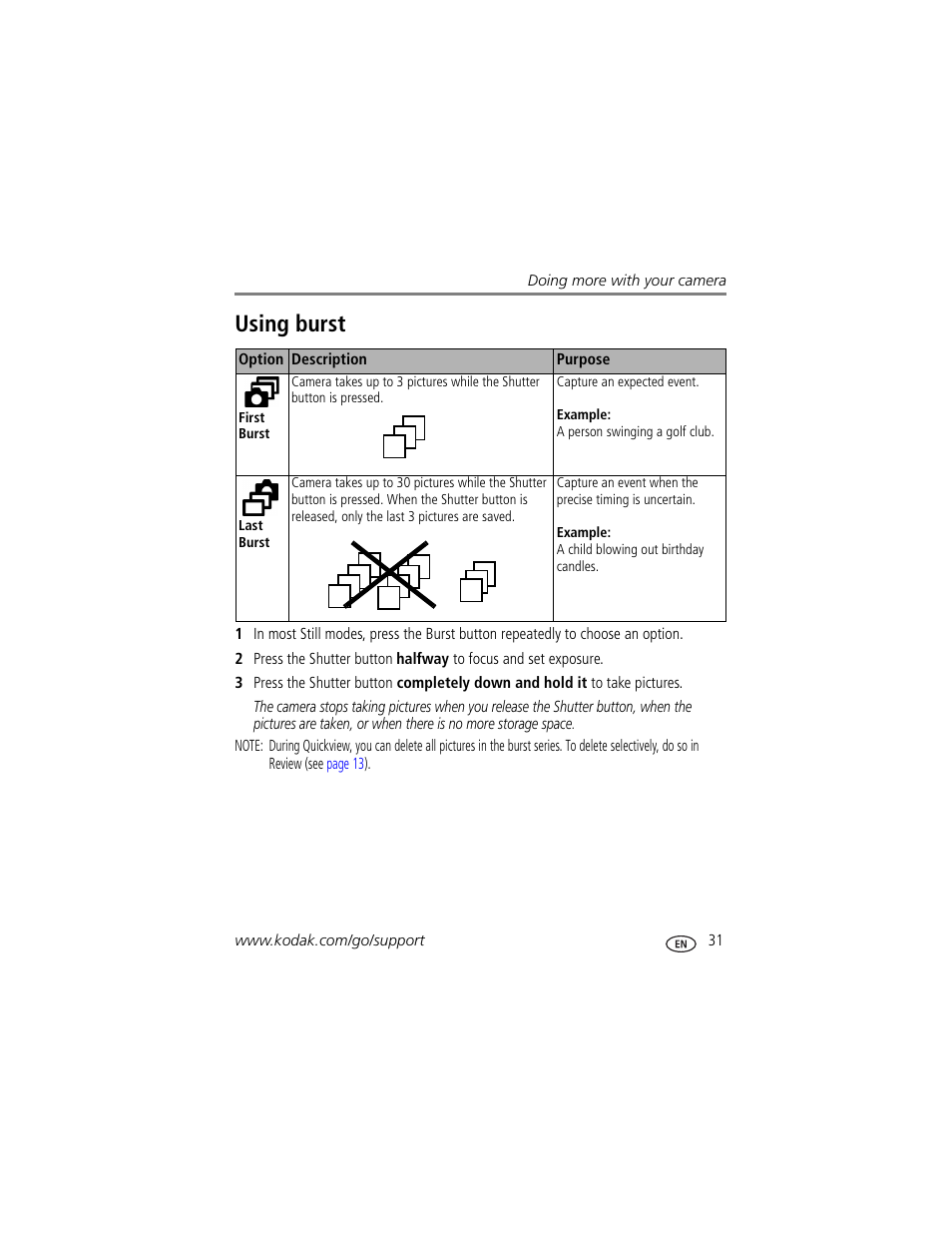 Using burst | Kodak Z710 User Manual | Page 37 / 74